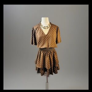 Draper James Brown White Dots Tiered Dress V-Neck Smock Waist Layered Flowy XXL